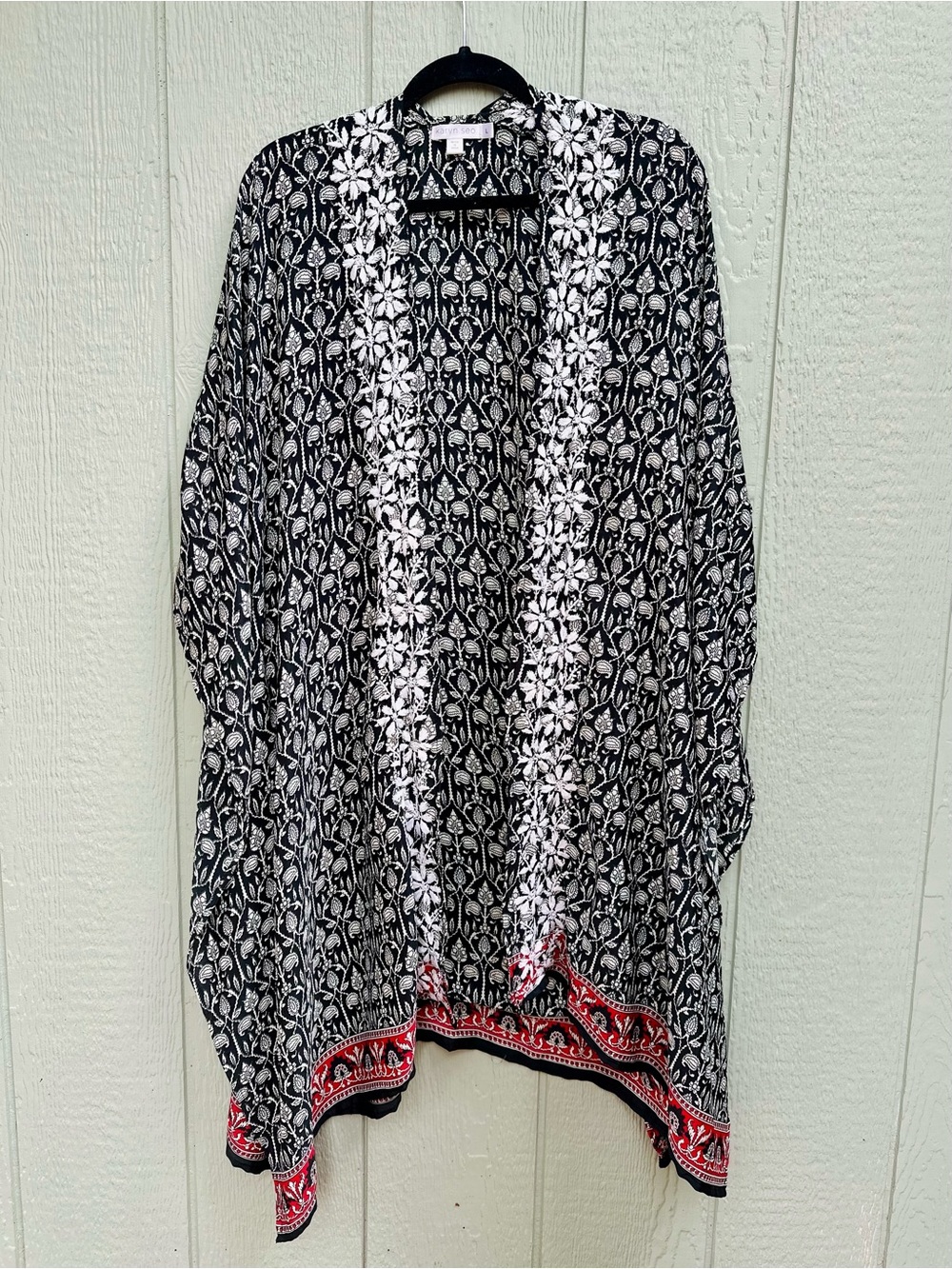 Long Black & White Floral Cover Up Kimono